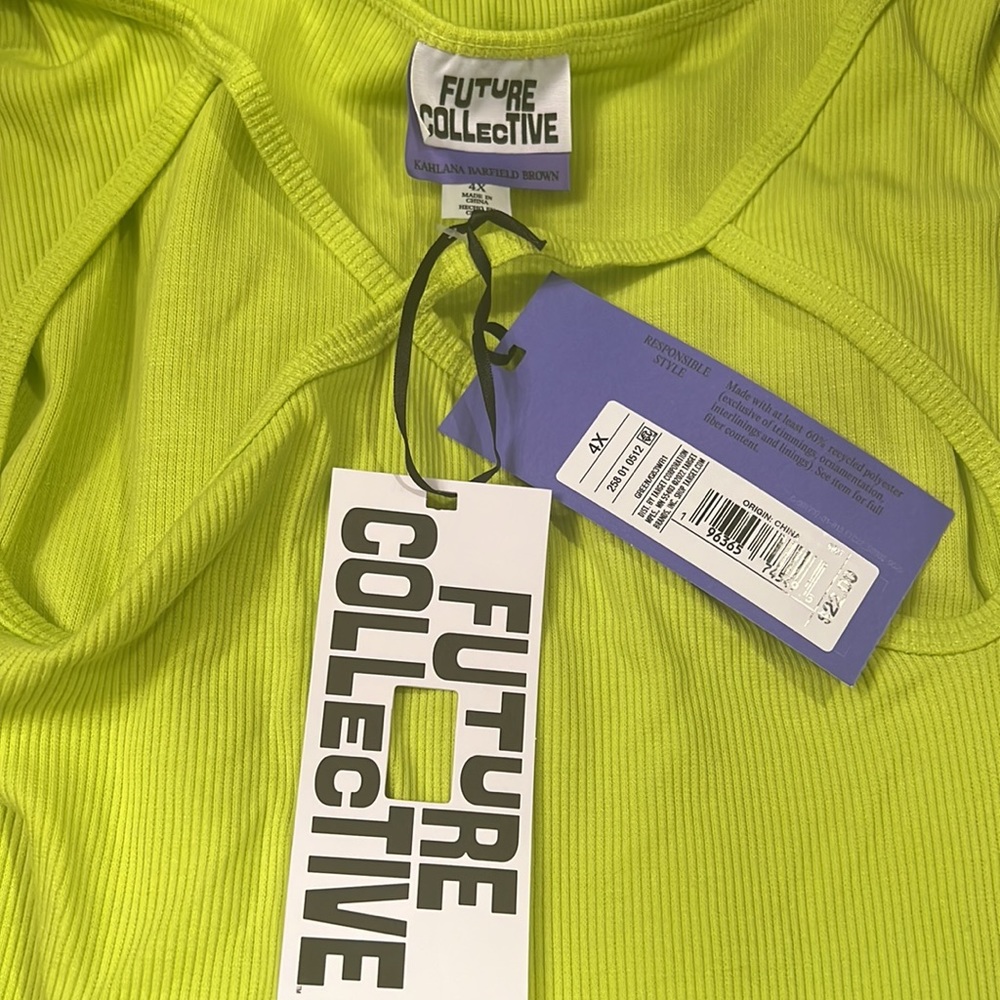 NWT! Future Collective by Kahlana Barfield Brown lime green cut out bodysuit - Picture 3 of 5